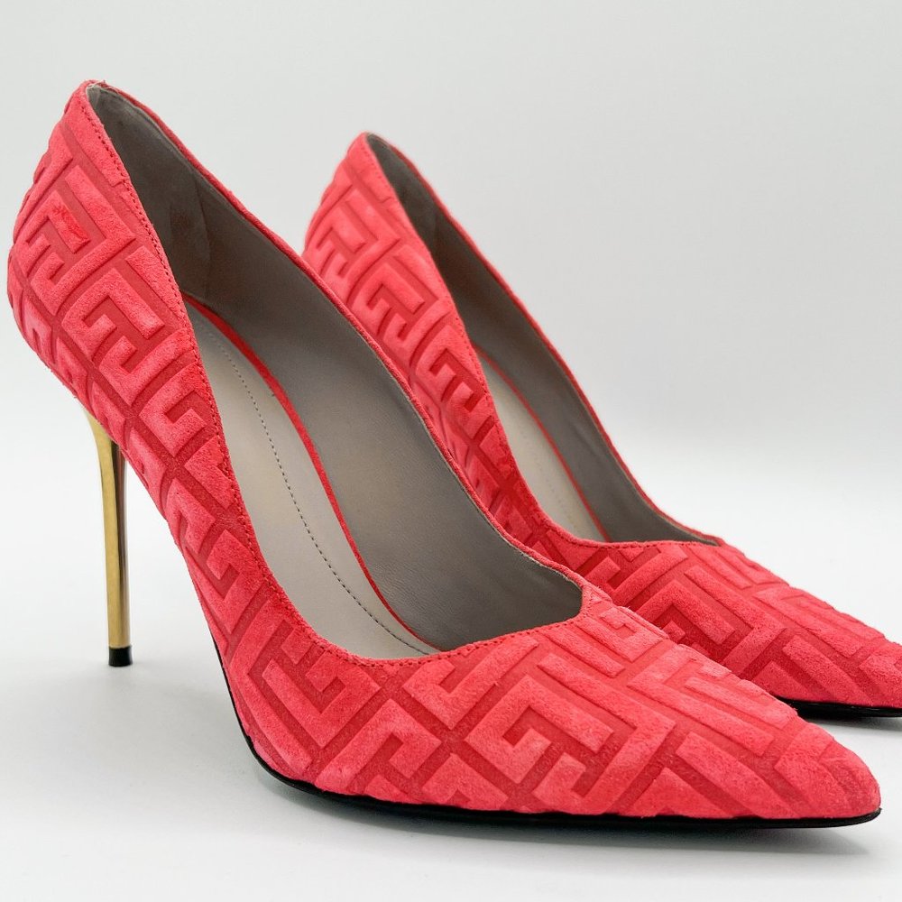 Balmain jacquard-logo stiletto heel pointed pumps